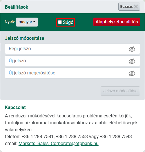 Súgó be/kikapcsolása